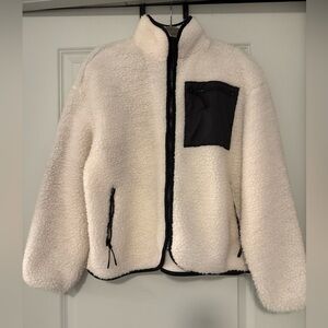 Women's Cream Sherpa Jacket with Black Accents